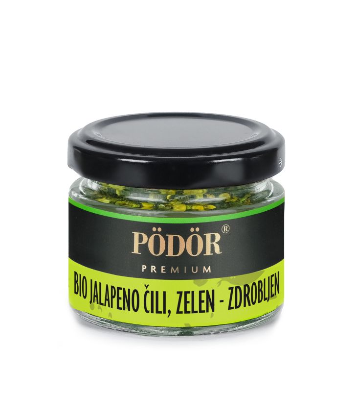 Bio jalapeno čili, zelen - zdrobljen 